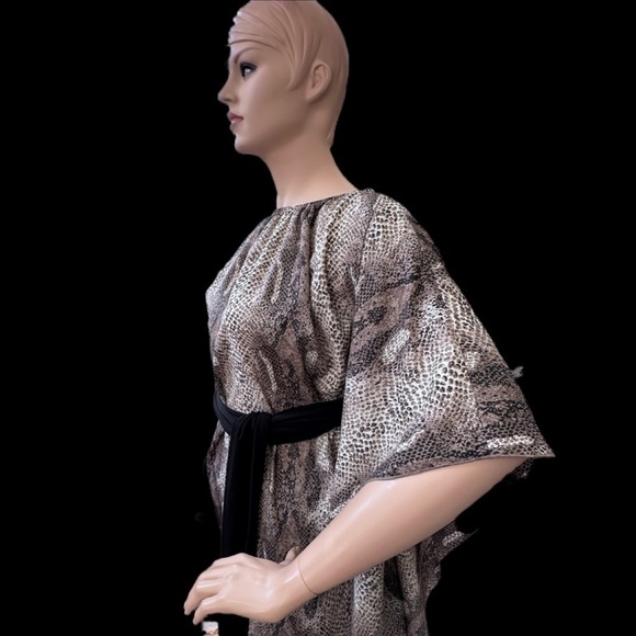 Igigi Kaftan Caftan Size 18/20 Neutral Brown Beige Snakeskin Print Midi Sash NWT - Picture 3 of 15